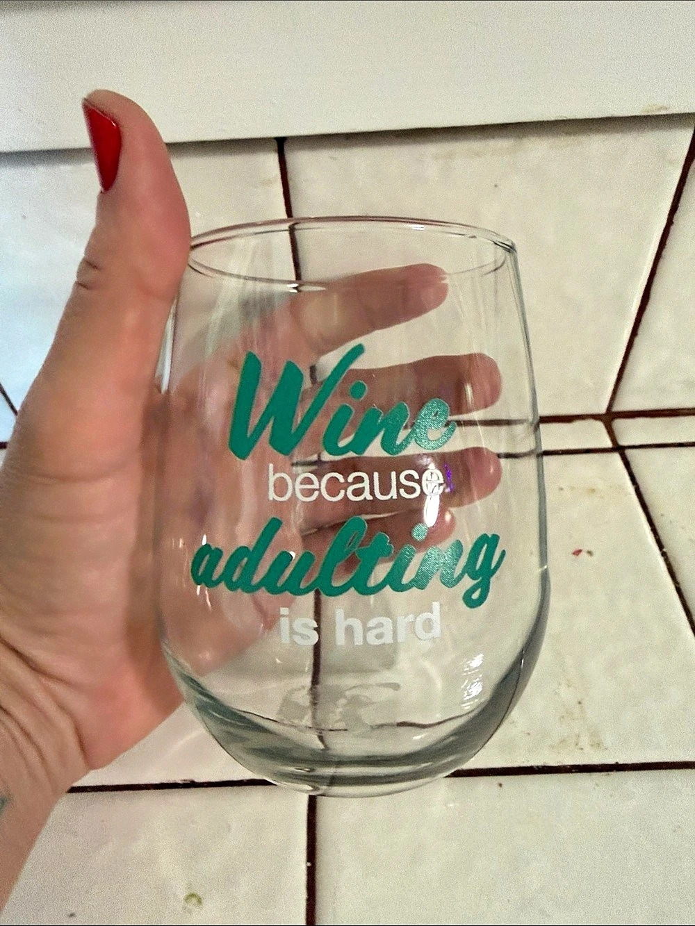 Wine Because Adulting is Hard Stemless Wine Glass
